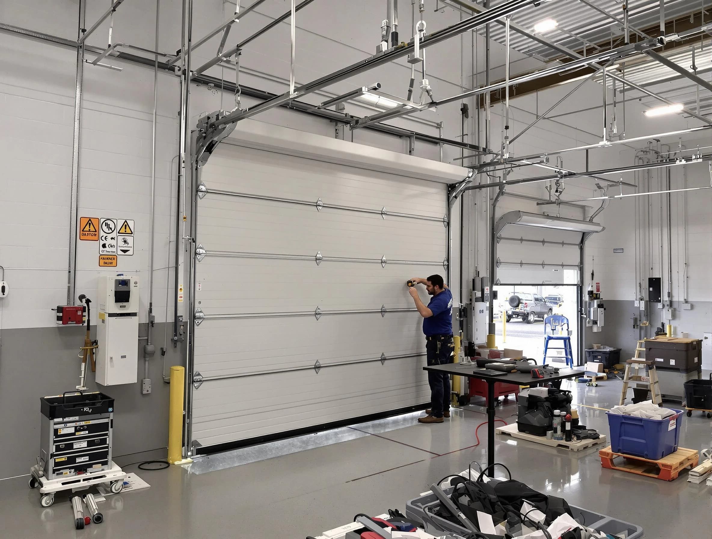 Commercial garage door repair being performed by Roselle Garage Door Repair expert in Roselle