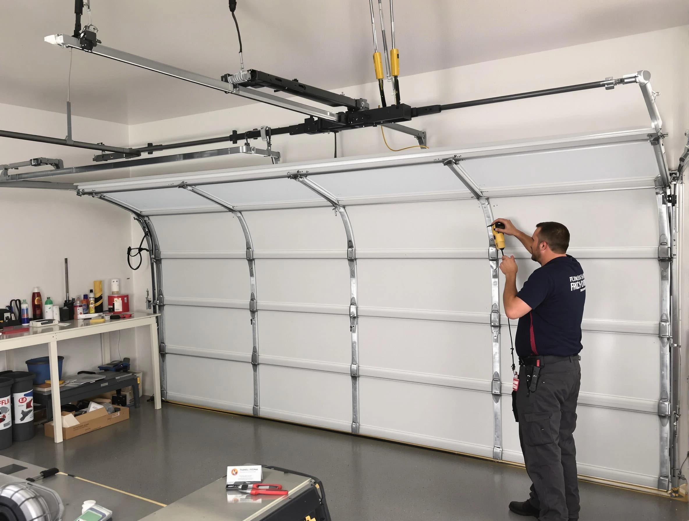 Roselle Garage Door Repair certified technician performing overhead door system repair in Roselle