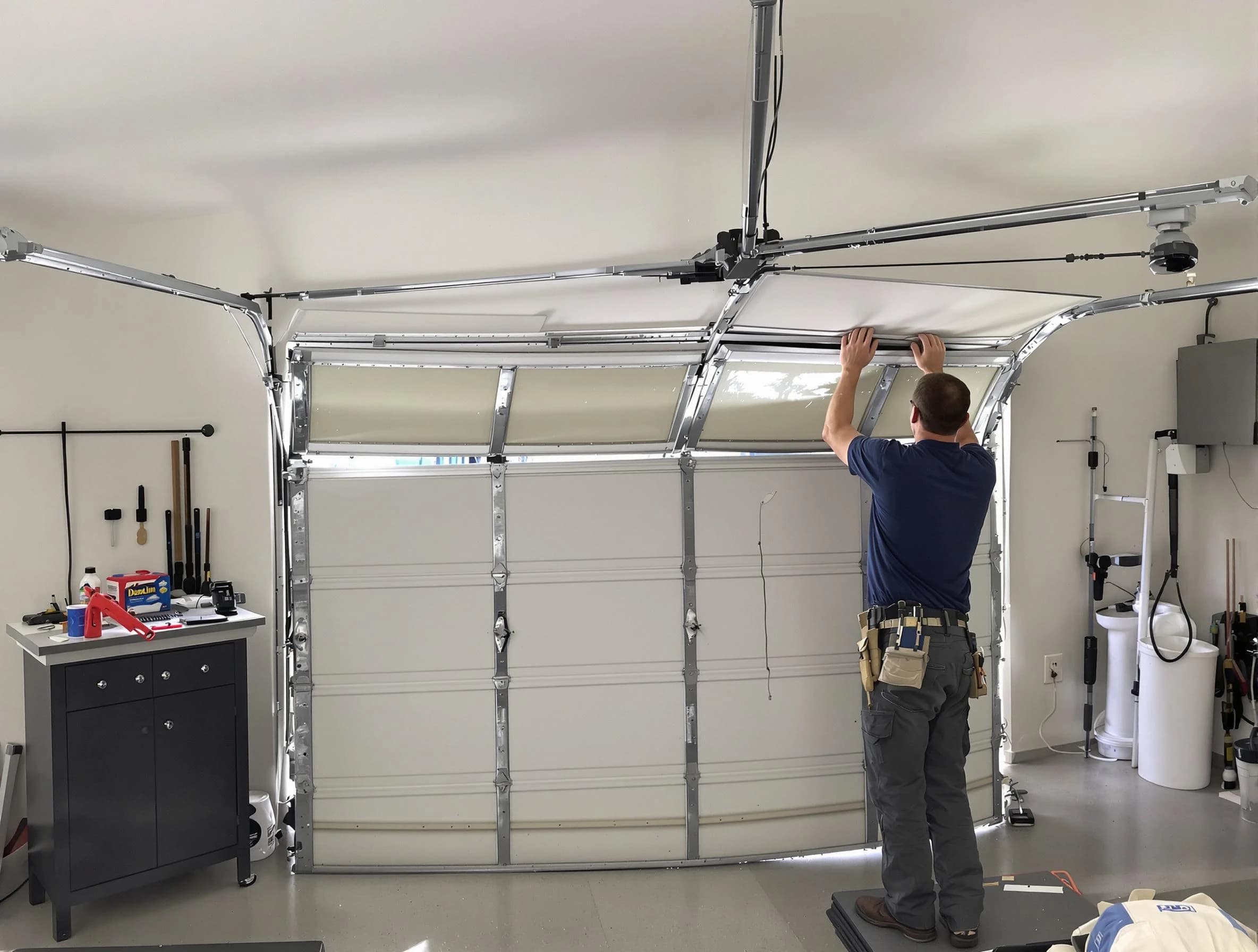 Roselle Garage Door Repair specialist performing precise section replacement on Roselle garage door