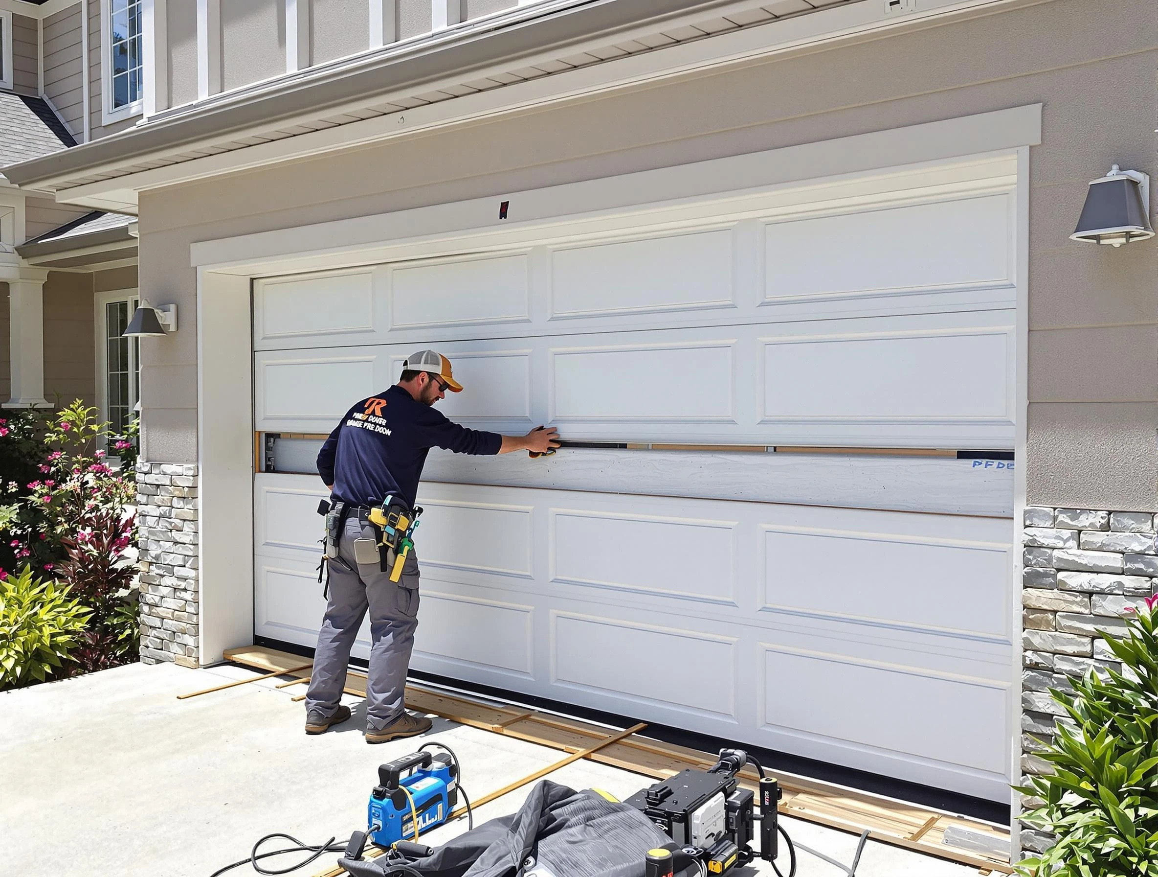 Roselle Garage Door Repair team performing complete garage door replacement at Roselle residence