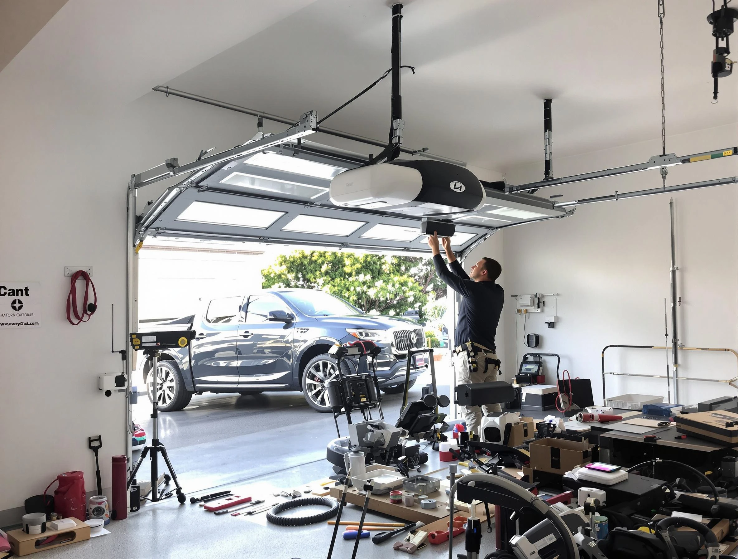Roselle Garage Door Repair specialist installing smart garage door opener system in Roselle home