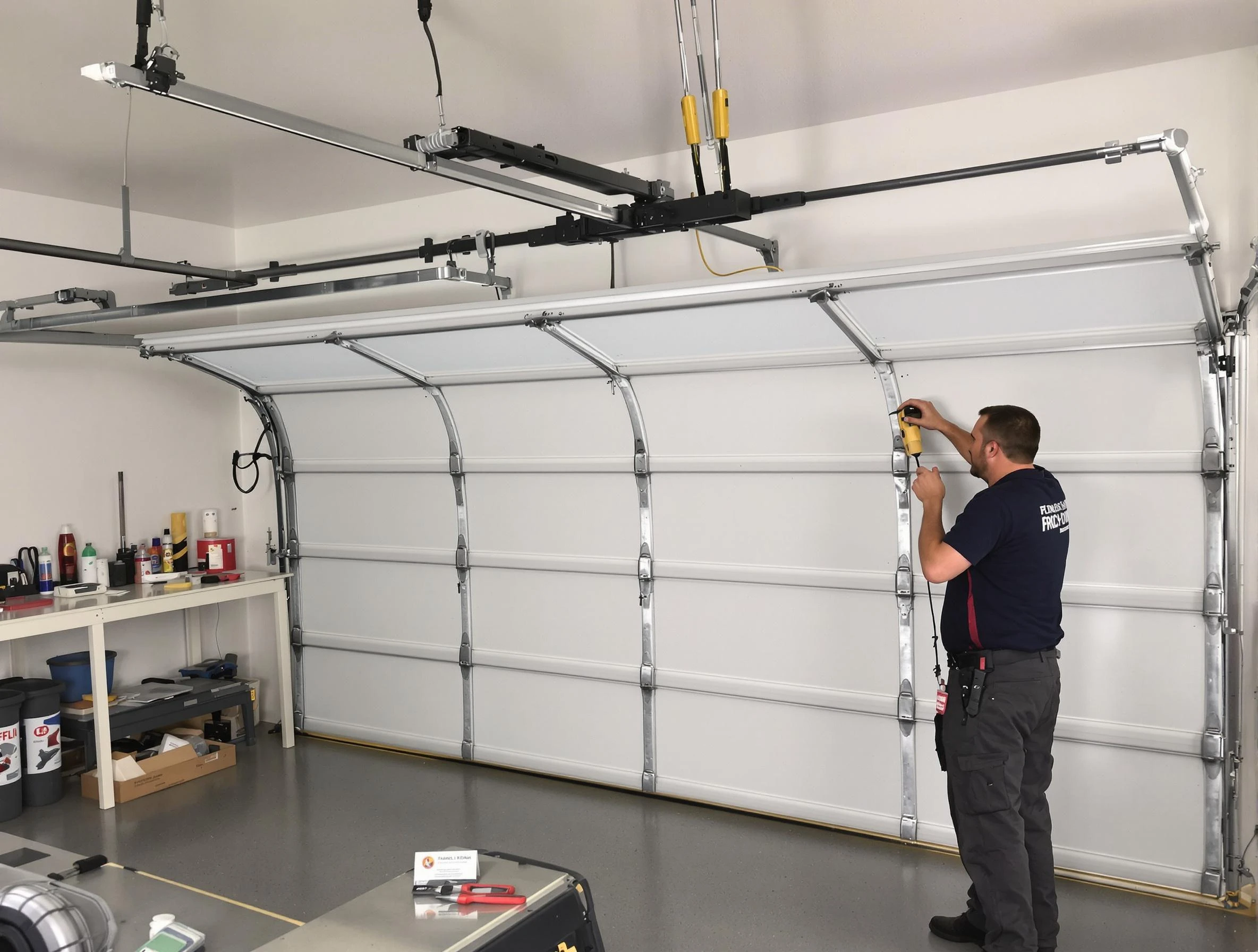 Roselle Garage Door Repair certified technician performing overhead door system repair in Roselle