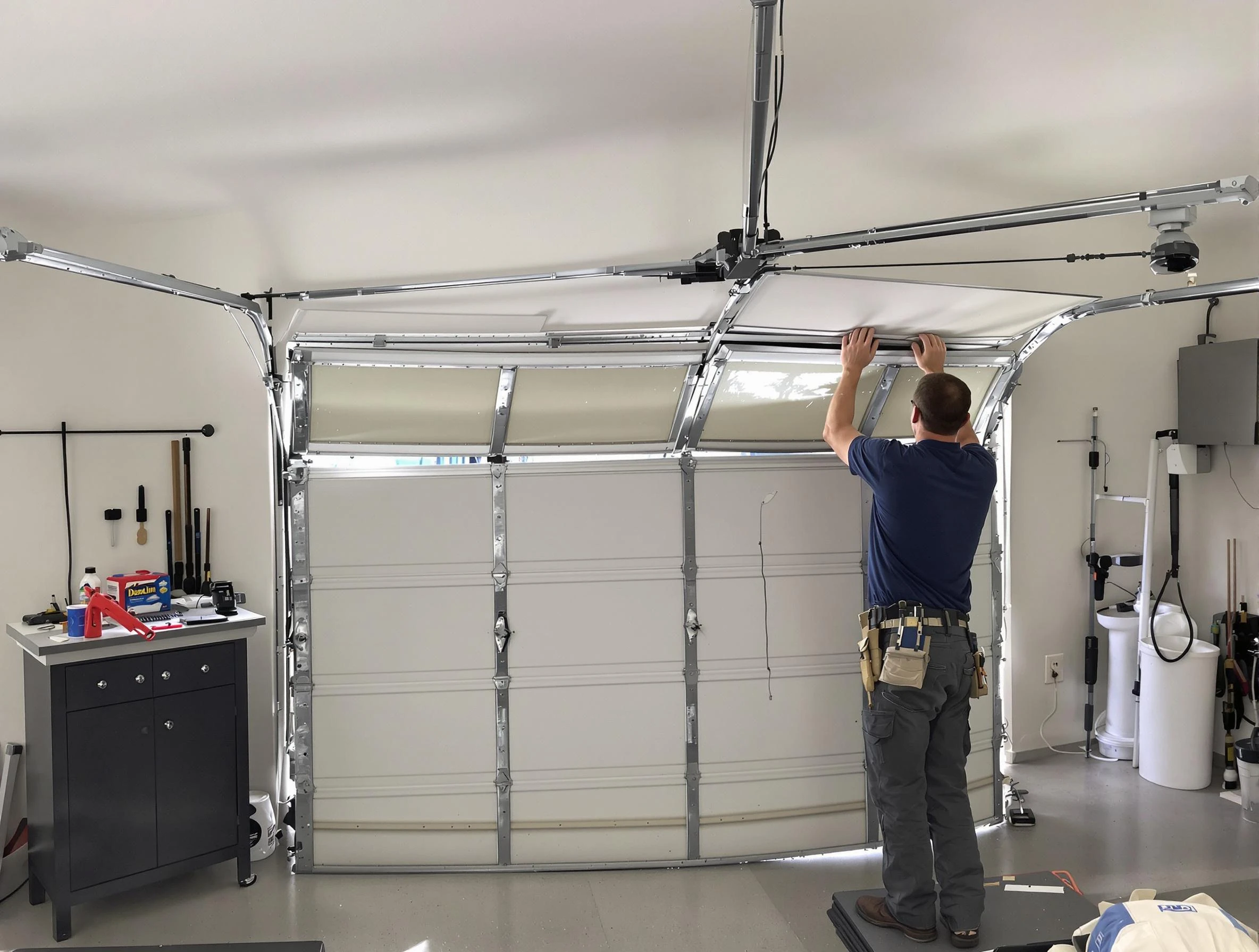 Roselle Garage Door Repair specialist performing precise section replacement on Roselle garage door