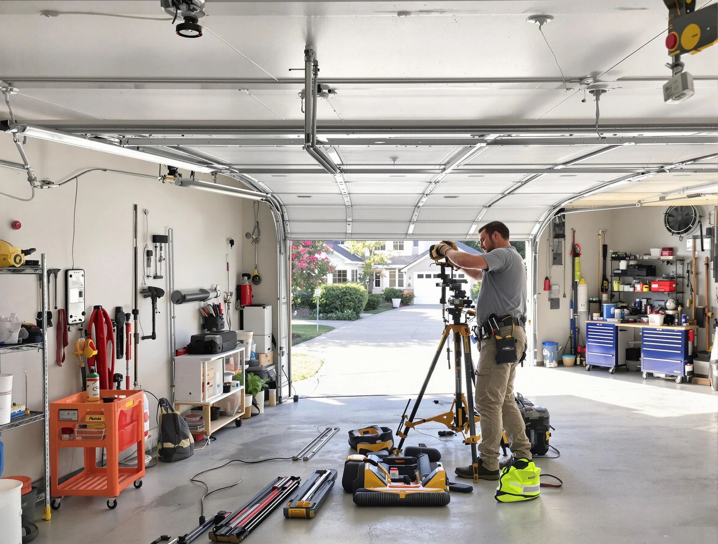 Roselle Garage Door Repair specialist performing laser-guided track alignment in Roselle